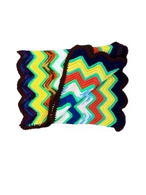 Hand Crochet Chevron Throw Blanket Multicolor Boho Vintage Zigzag 72x27